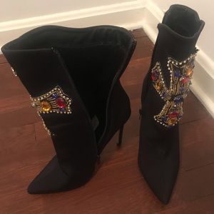 Black blinged ankle boots